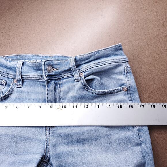 American Eagle Kick Boot Jeans Women 6S Light Blue Distressed Hem Retro Cowgirl - Picture 6 of 13